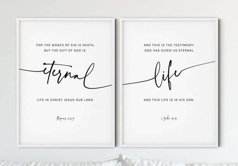 For the Wages of Sin, Romans 6:23 | Duo Set, Christian Wall Art, A2 at XILEF Art